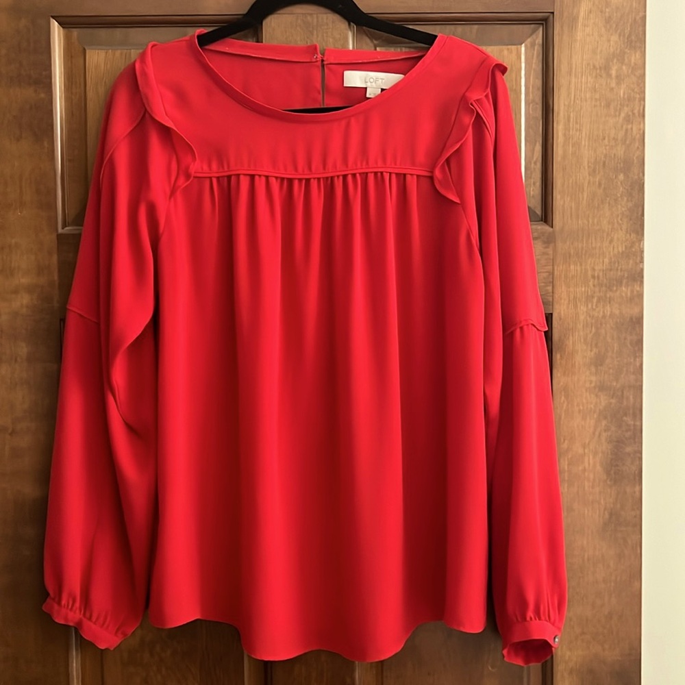 Loft Medium Red Long Sleeve Blouse